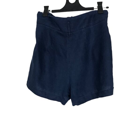 Aritzia Wilfred 100% Linen Navy Blue Gelas High Waisted Paper-bag Shorts Size 0 - Picture 6 of 8